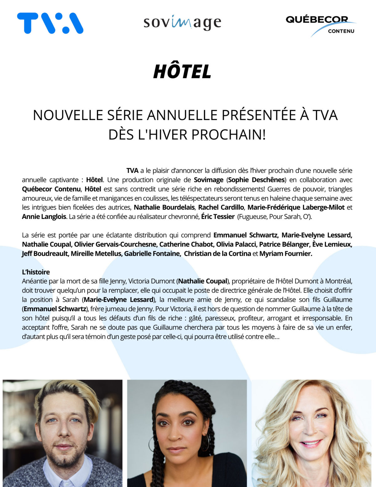 TVA Hôtel Nouvelle série annuelle à voir dès l'hiver prochain