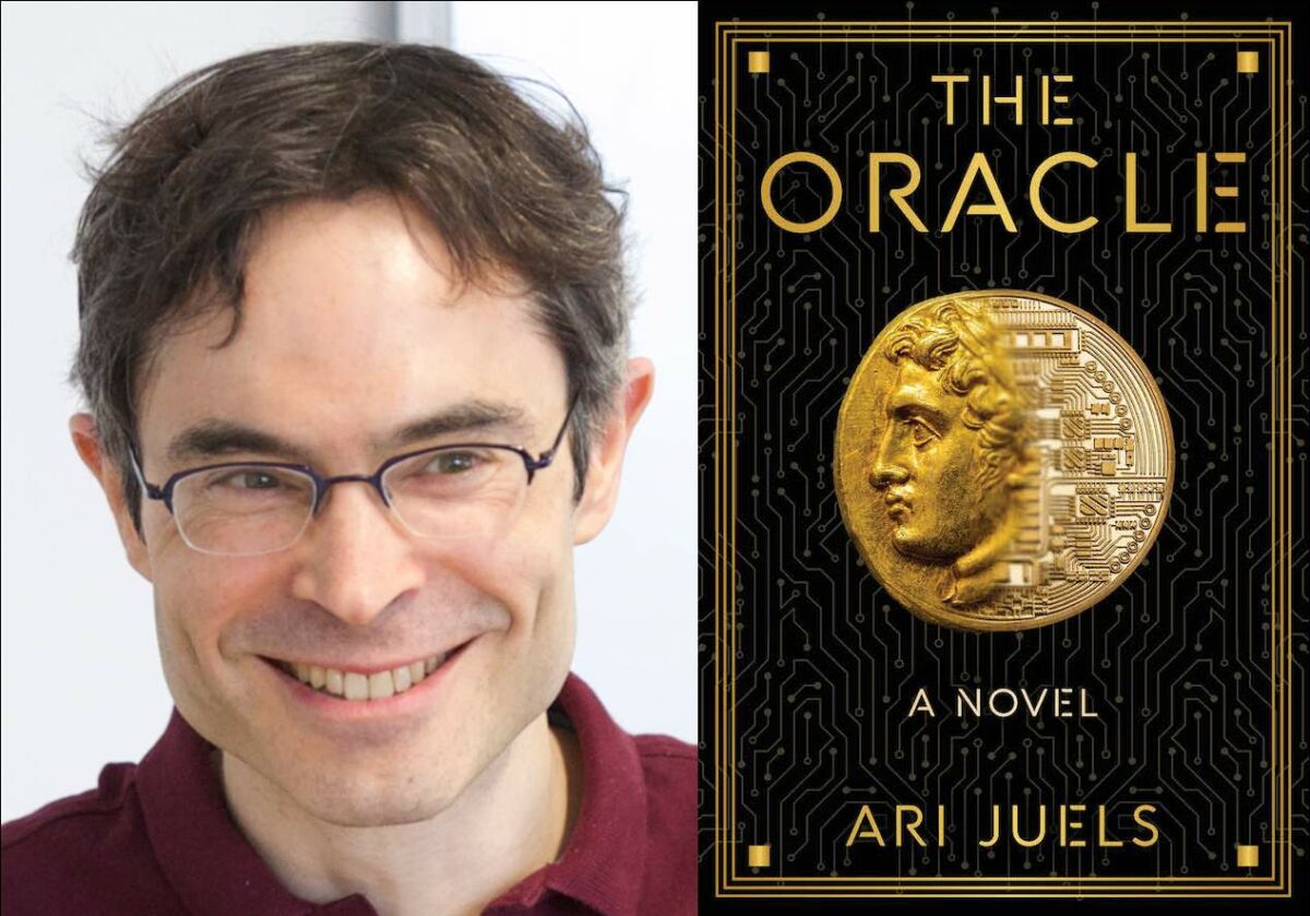 Ari Juels et la couverture de son livre The Oracle