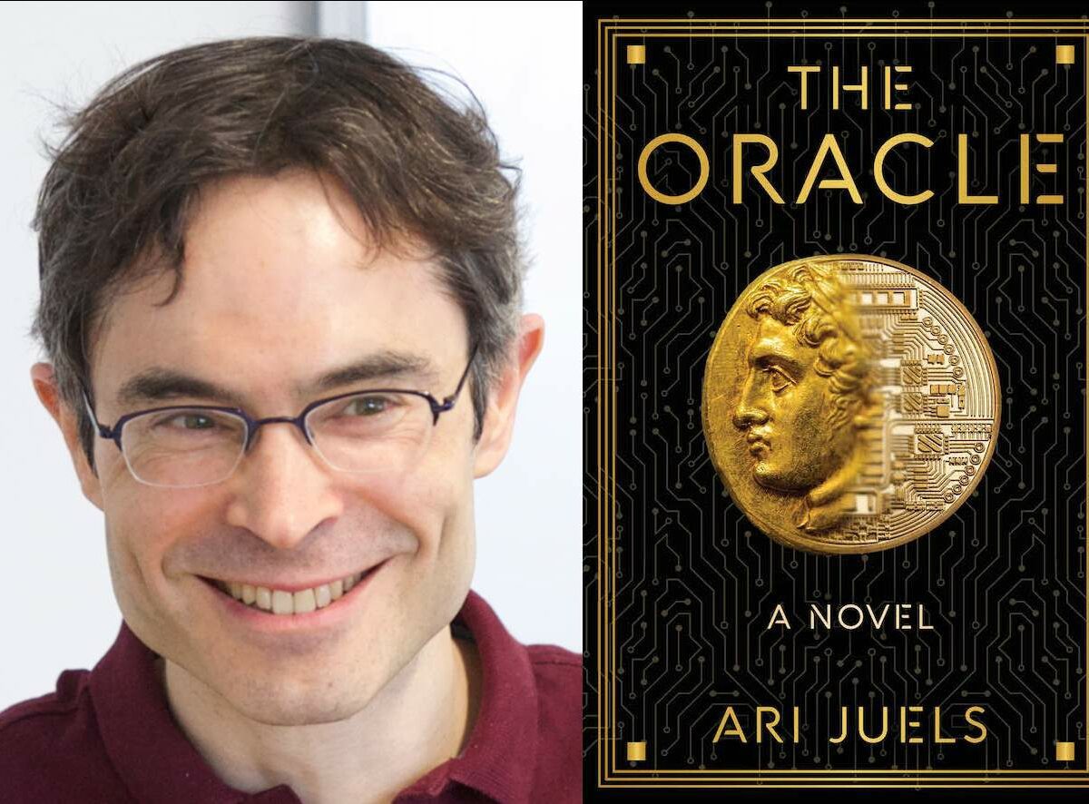 Ari Juels et la couverture de son livre The Oracle